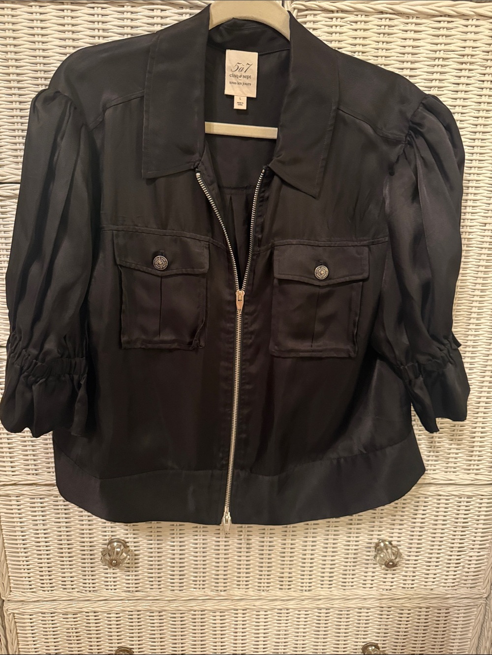 Cinq a Sept black Satin Zip-Front Short Holly Jacket